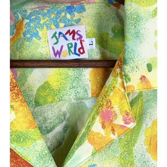 Jams World Summer Garden Floral Hawaiian Shirt Women’s L 100% Rayon - Picture 4 of 9